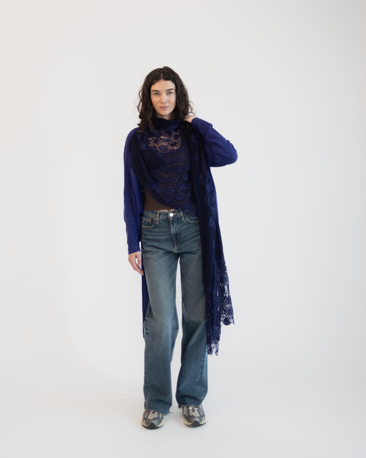 Cashmere w/ Lace Shawl in Berry Blue