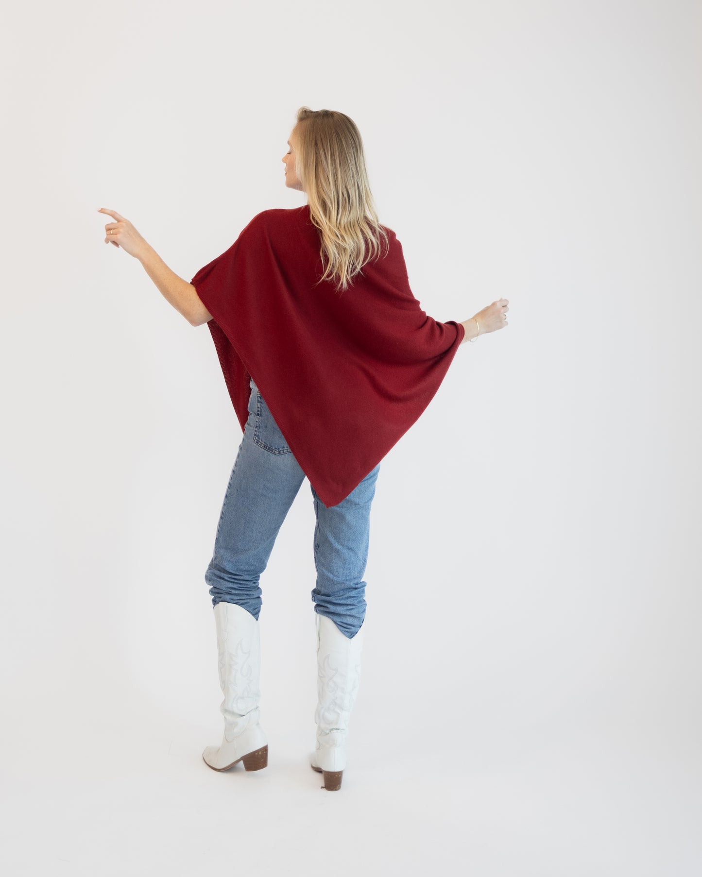Button Poncho Berry Red