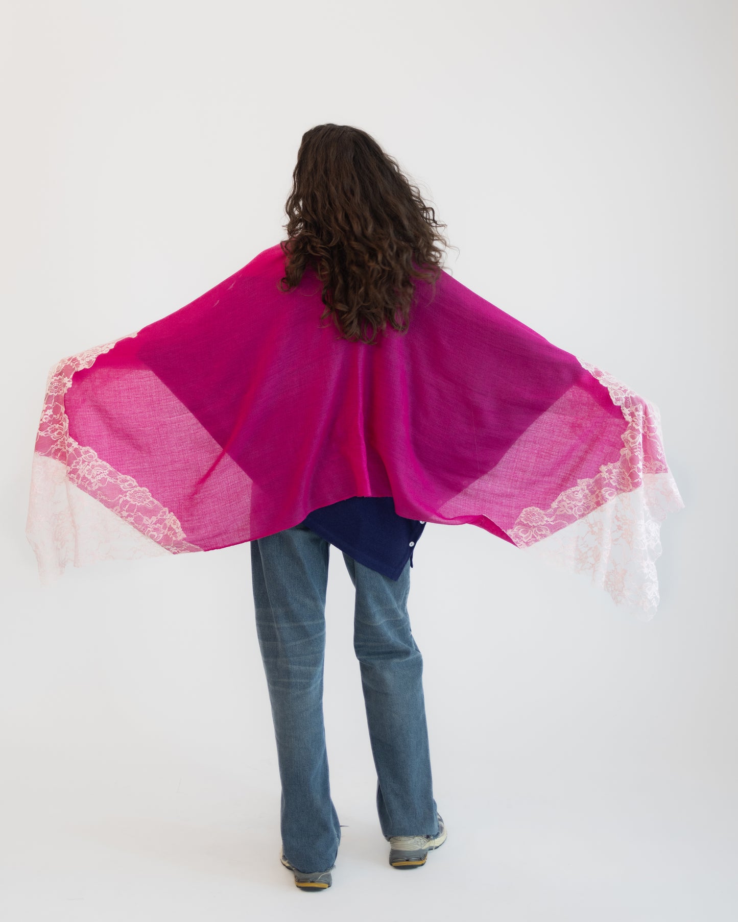 Cashmere w/ Lace Shawl in Berry Pink