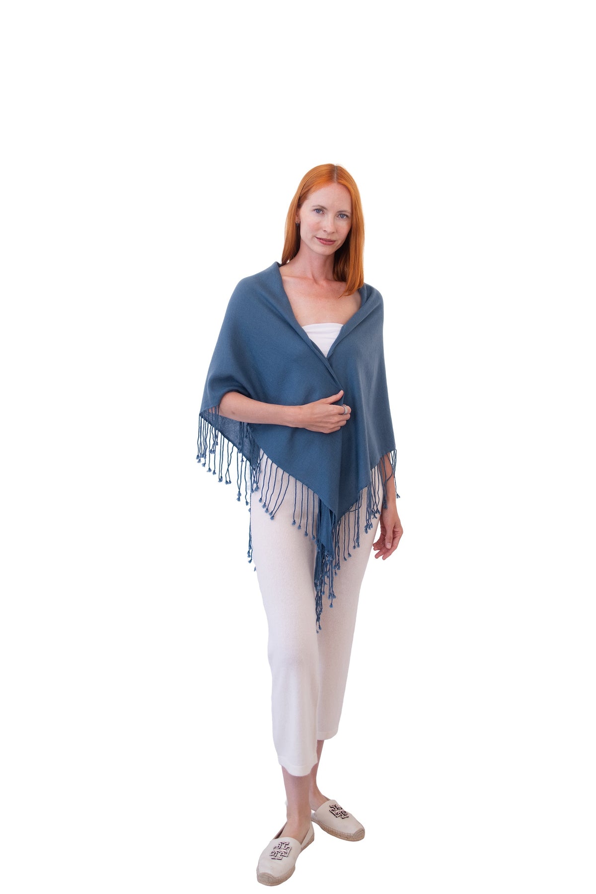 Fun Triangle Wrap with Fringes-Blue