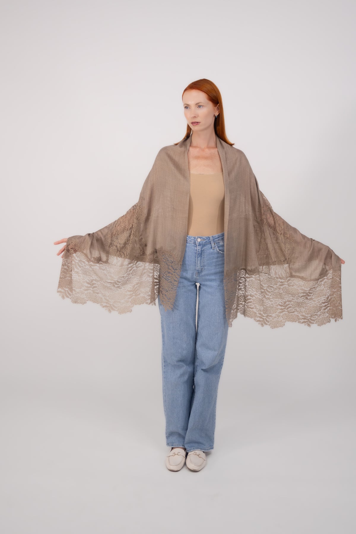 Cashmere W/ Lace Shawl Brown
