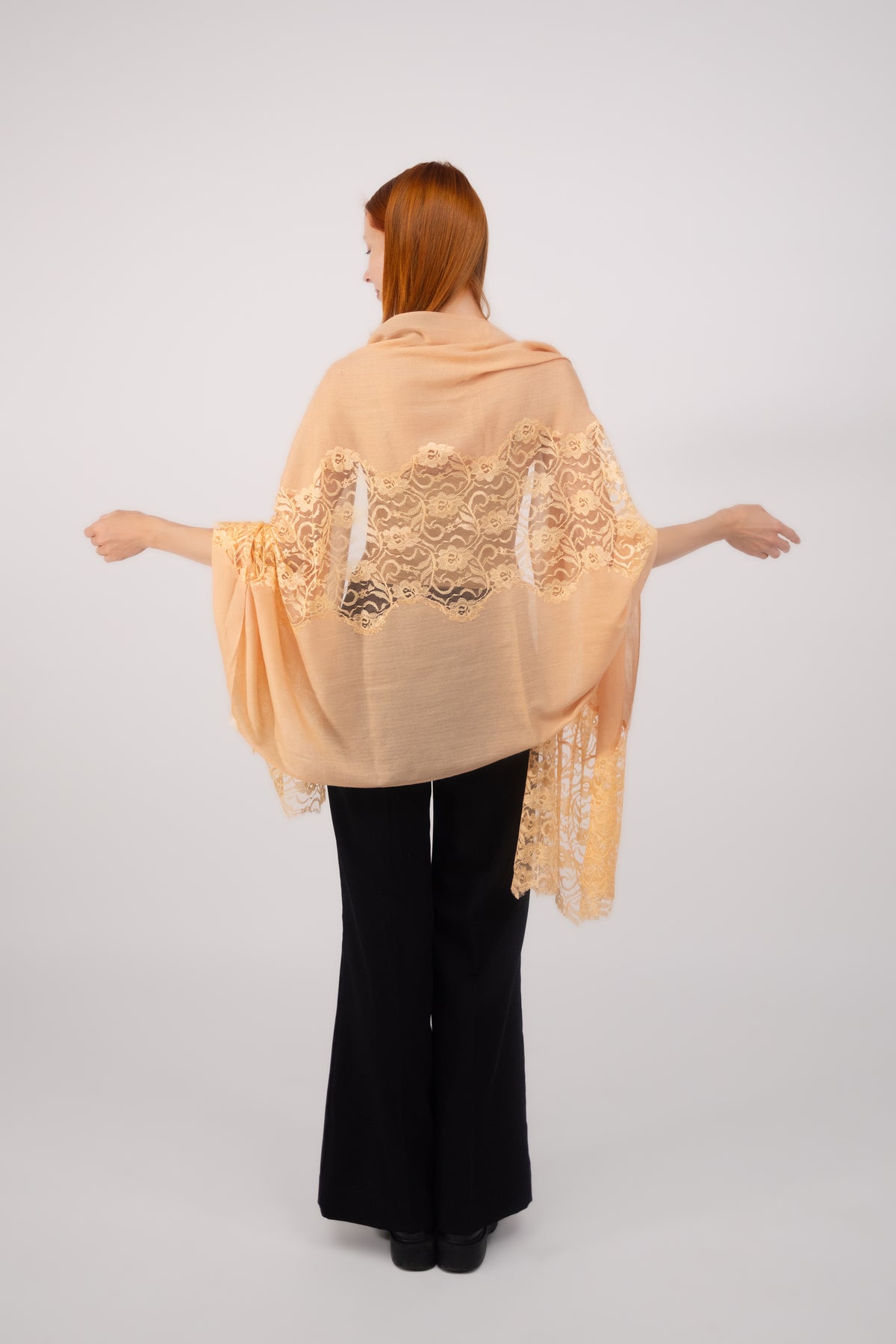 Cashmere W/ Lace Shawl Peach