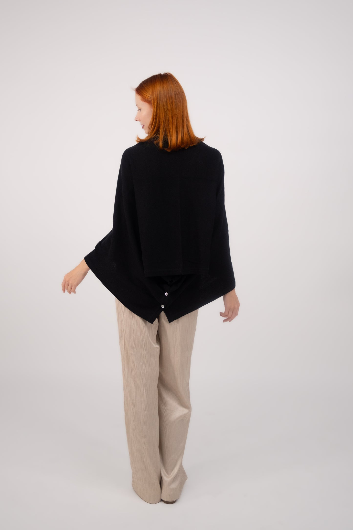 Button Poncho Black