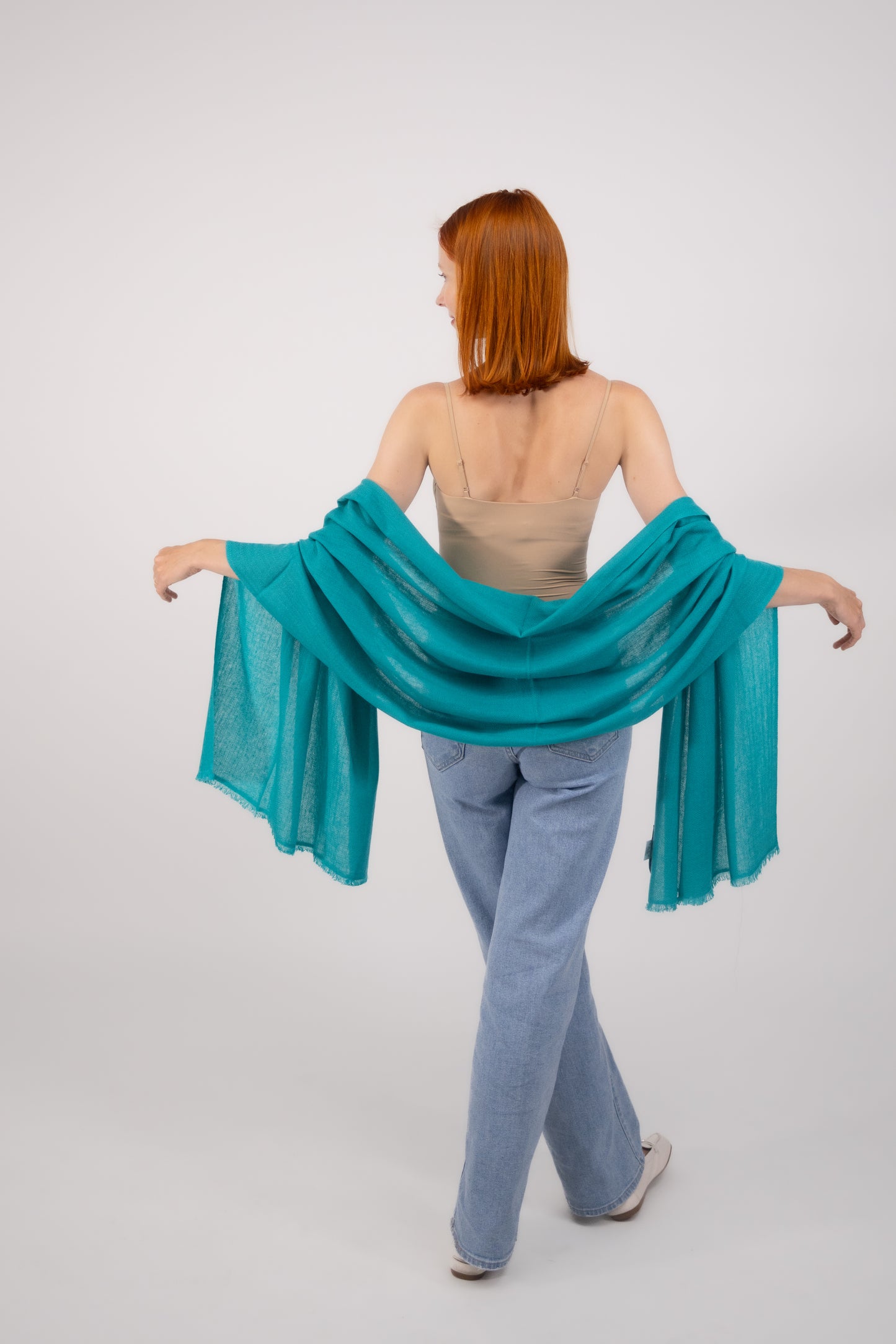 Woven Herringbone Shawl Turquoise