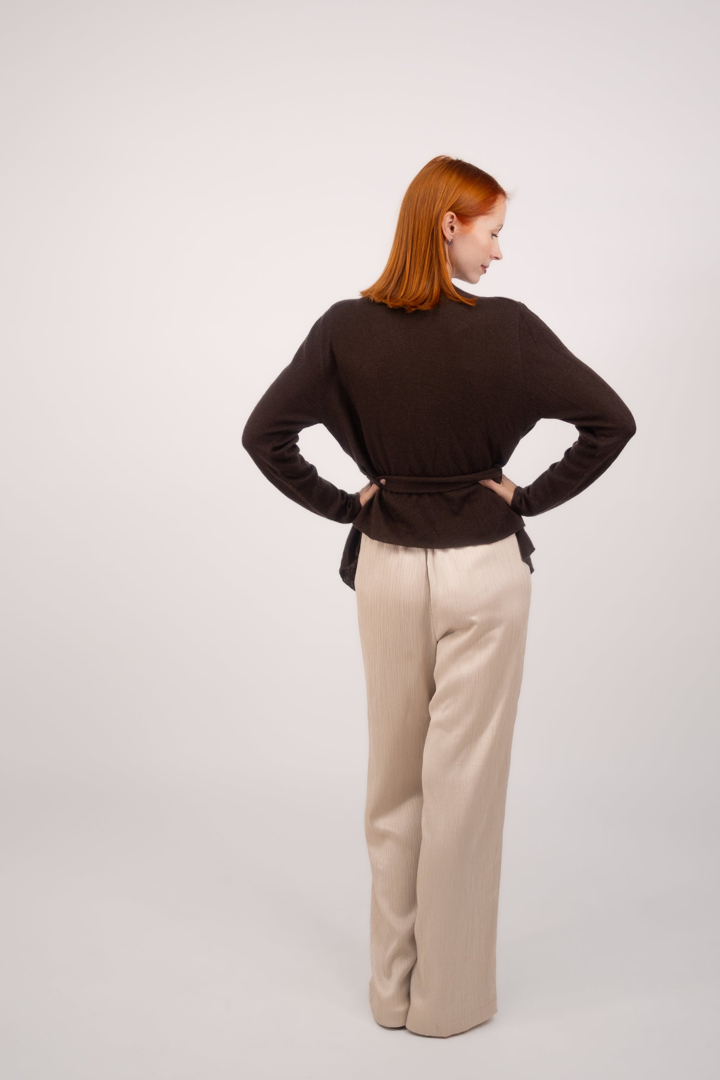 Woven Herringbone Cardigan Brown