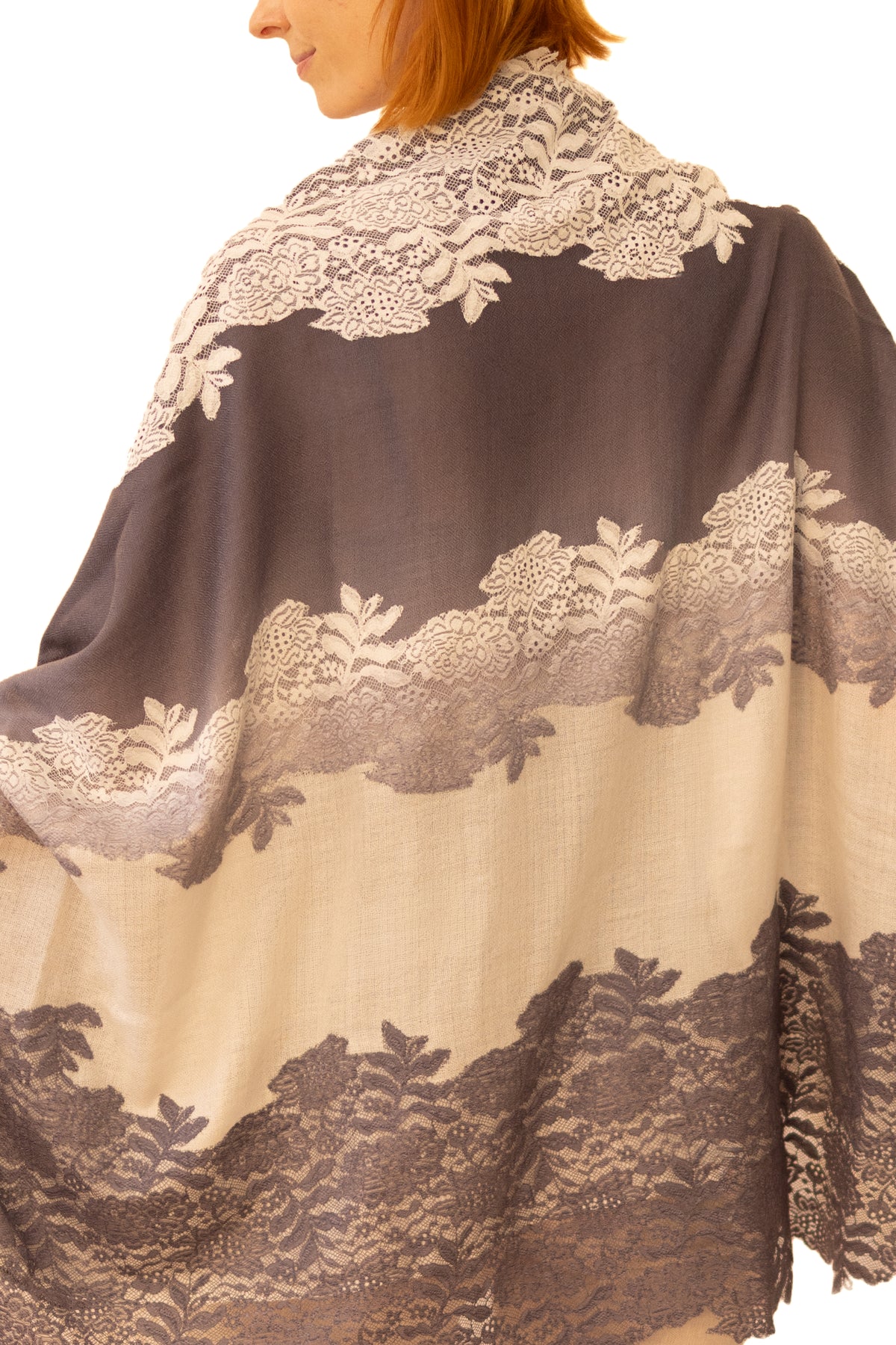 Cashmere with Silk Lace- White Gray