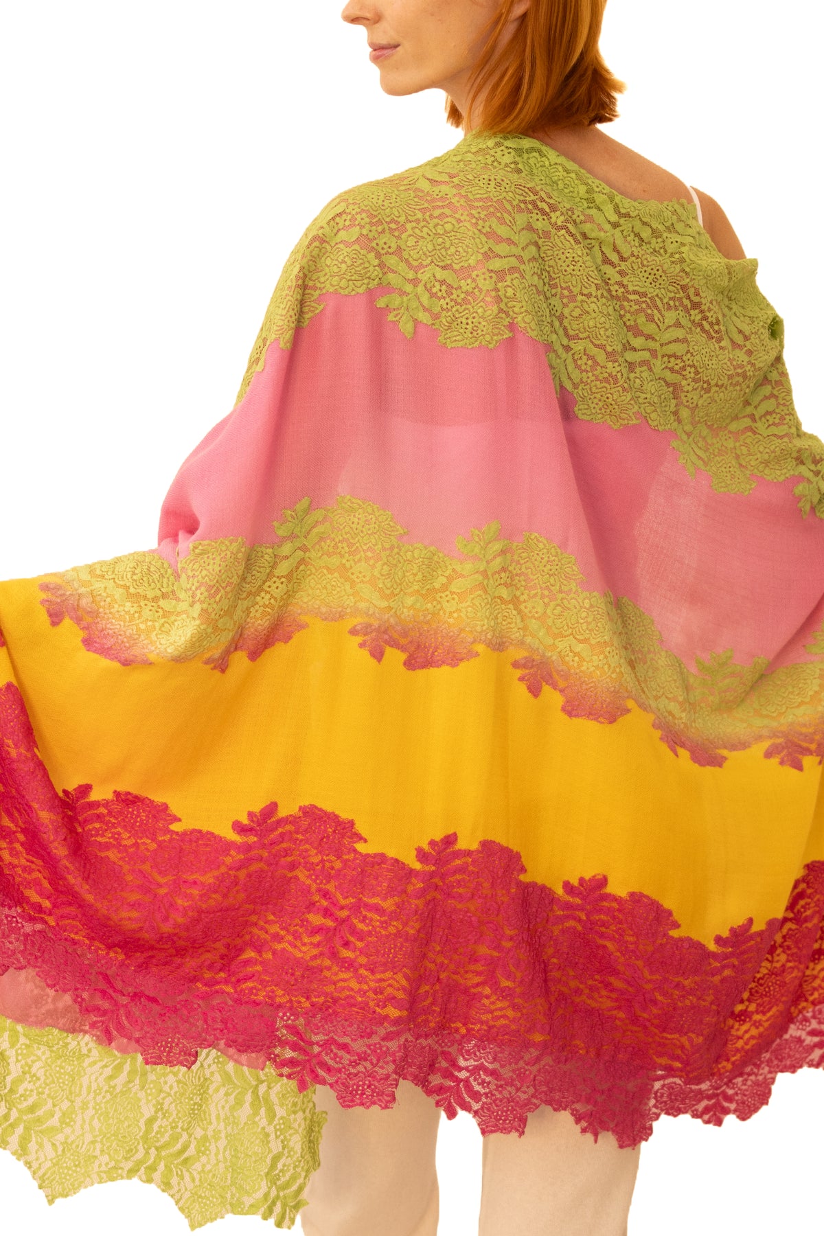 Cashmere Shawl with Silk Lace-Bouquet