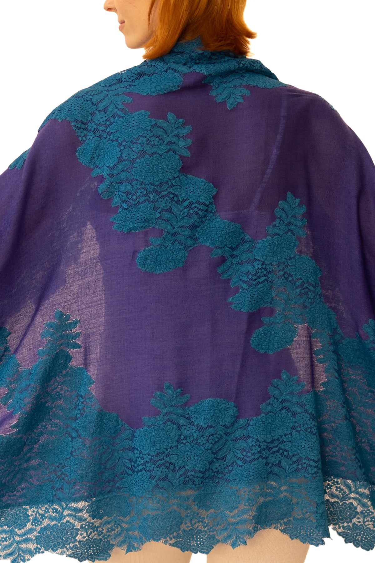 Cashmere Shawl with Silk Lace Mid Night Blue