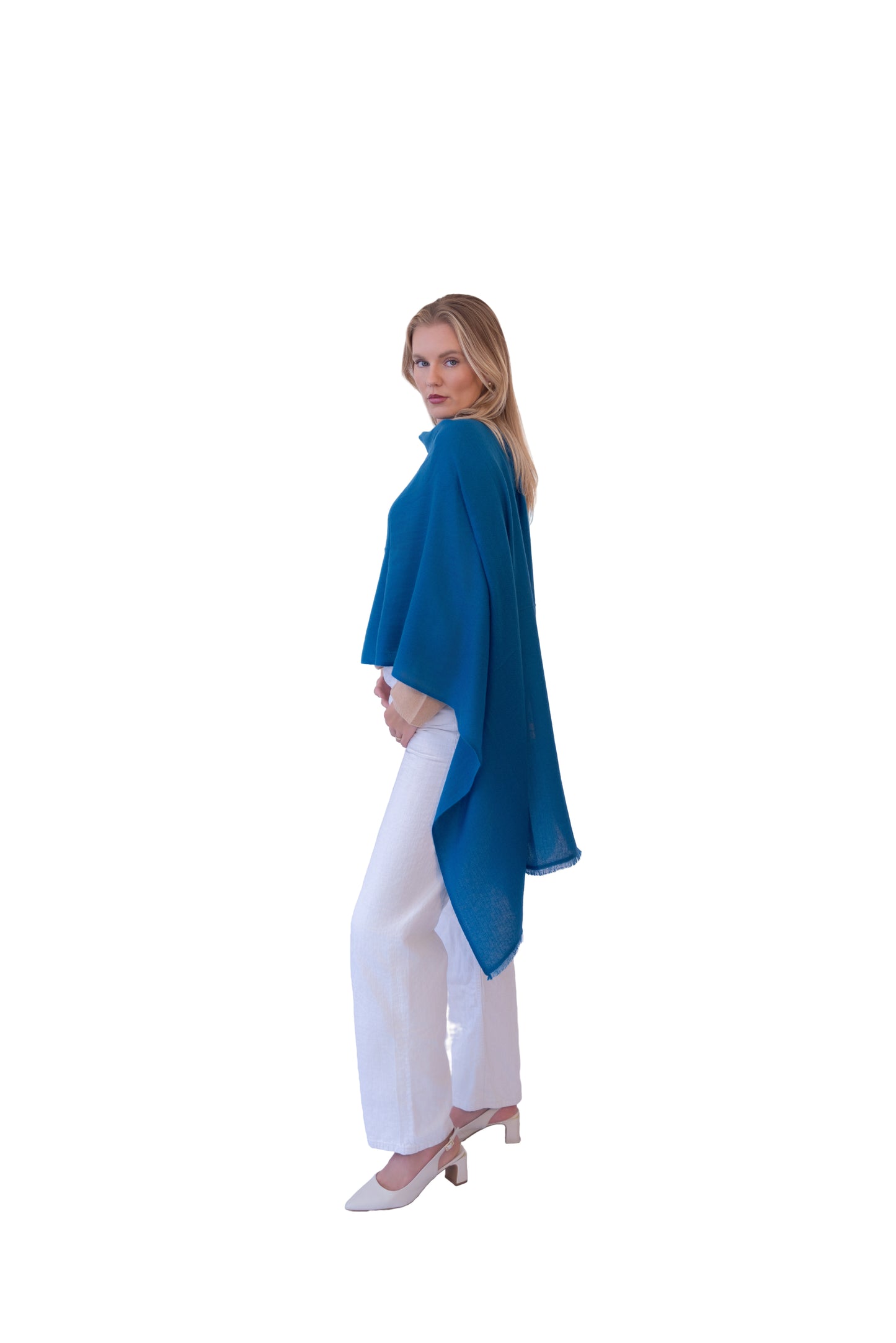 Woven Herringbone Shawl Real Blue
