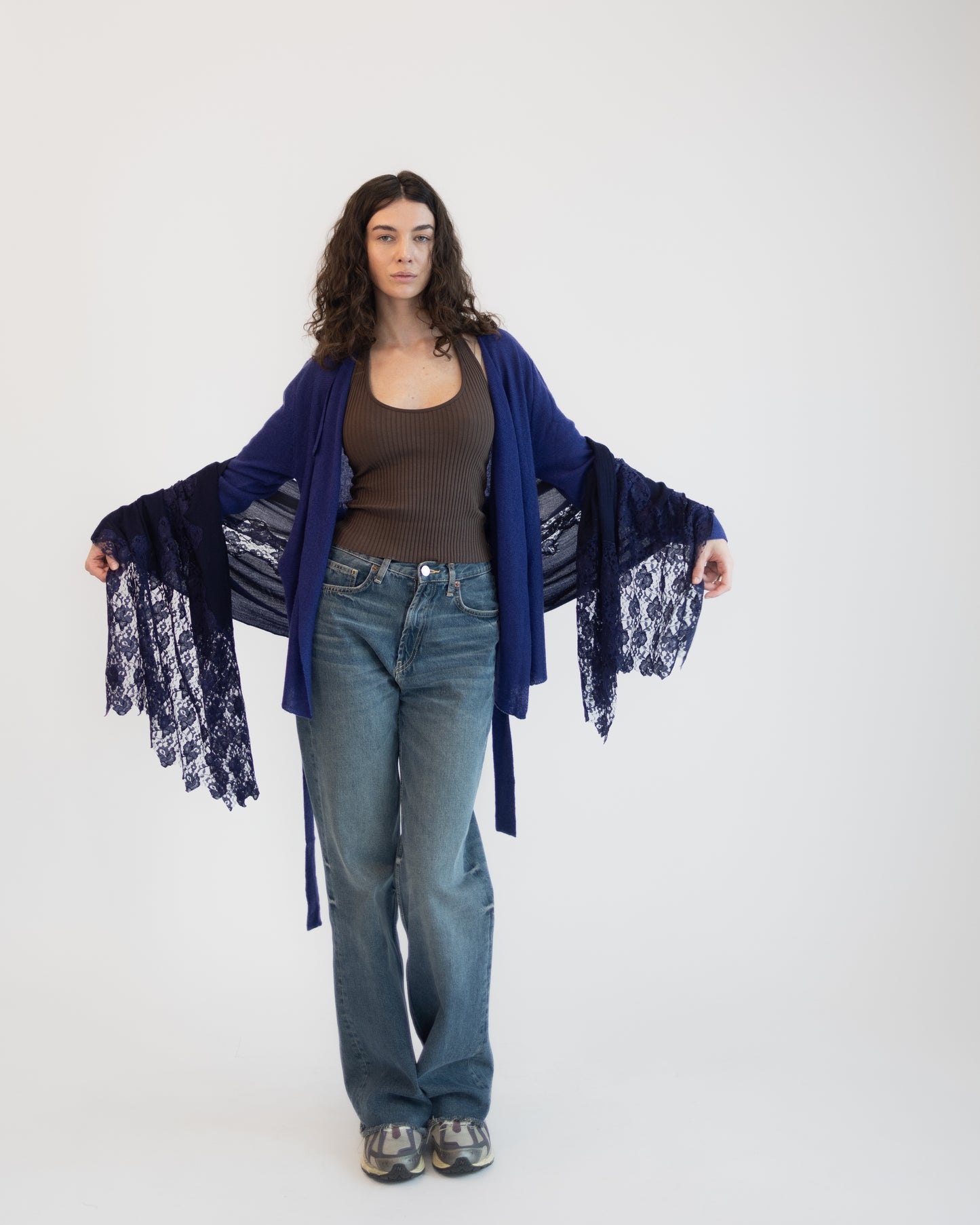 Cashmere w/ Lace Shawl in Berry Blue