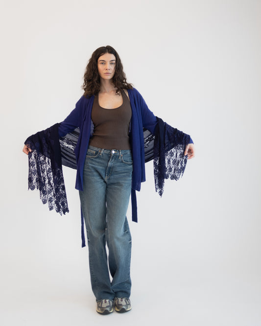 Cashmere w/ Lace Shawl in Berry Blue