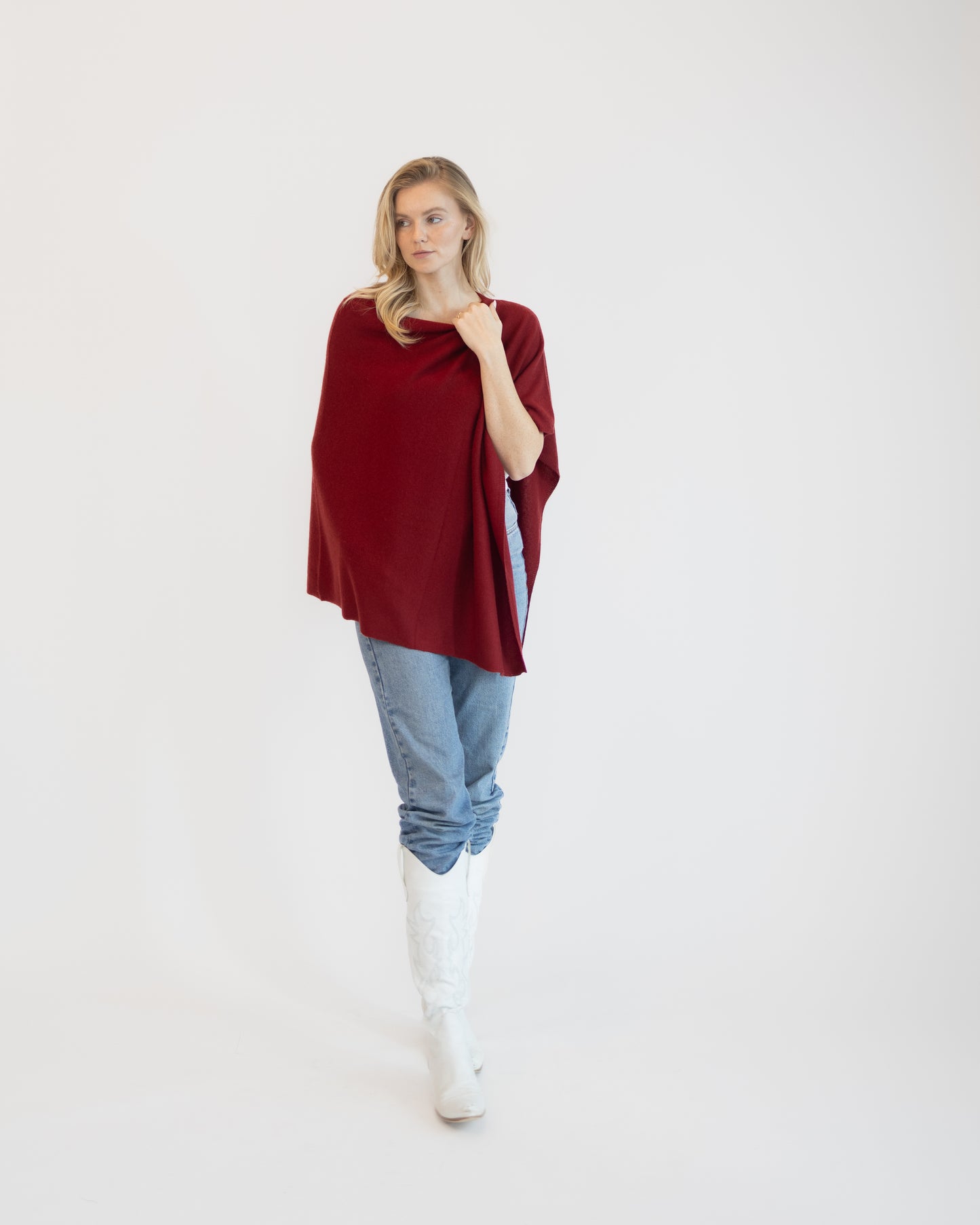 Button Poncho Berry Red