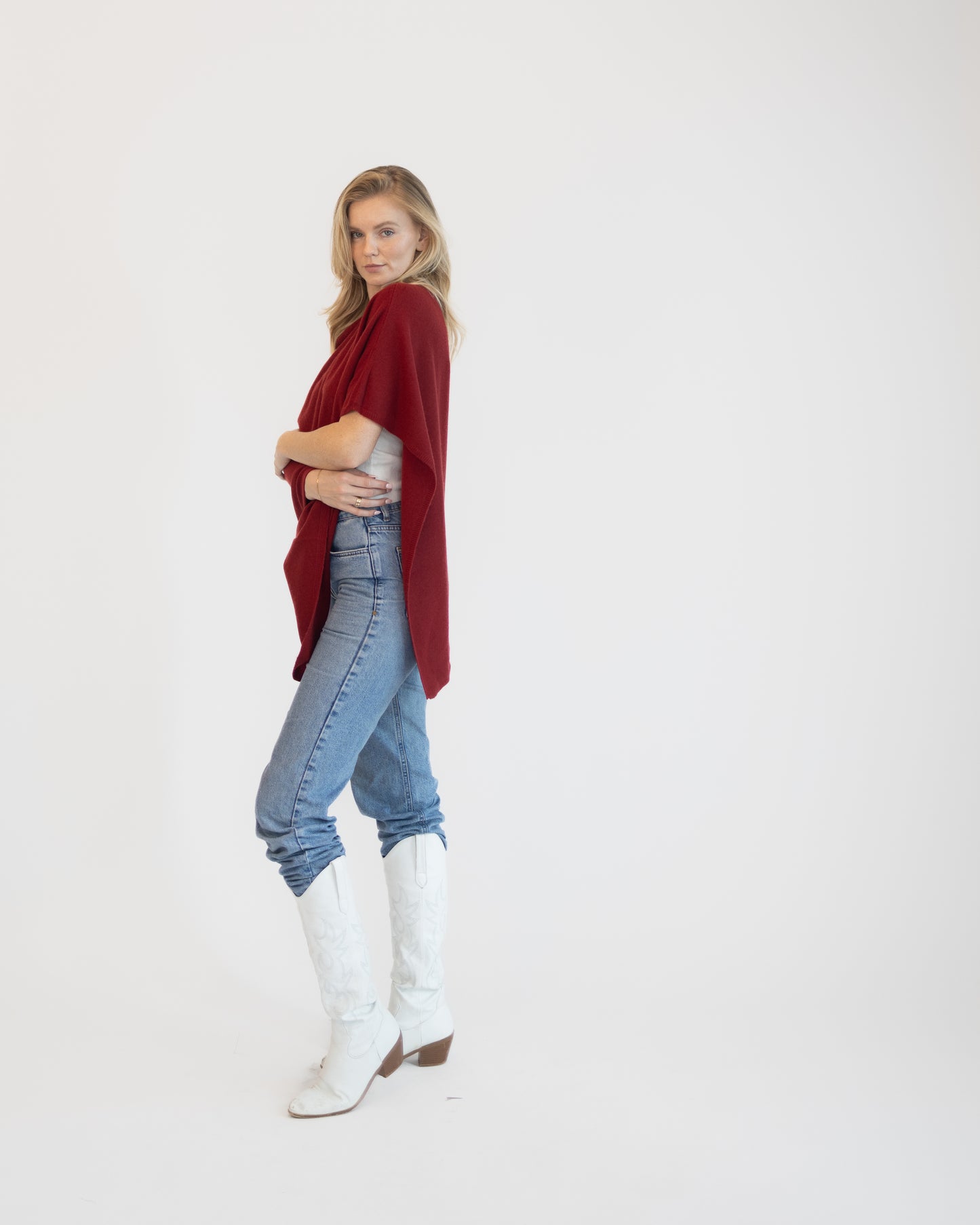 Button Poncho Berry Red