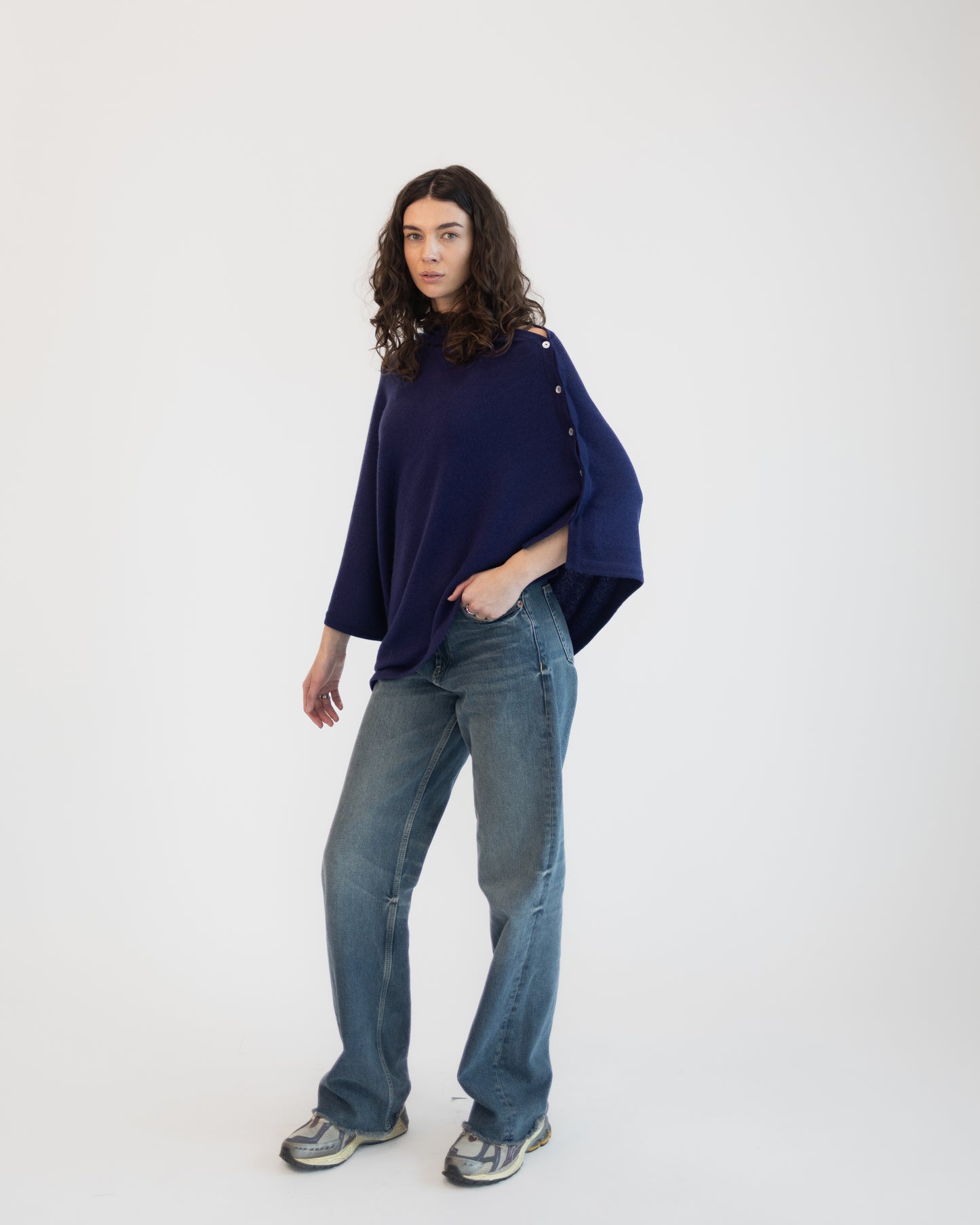 Button Poncho Mid night  Blue