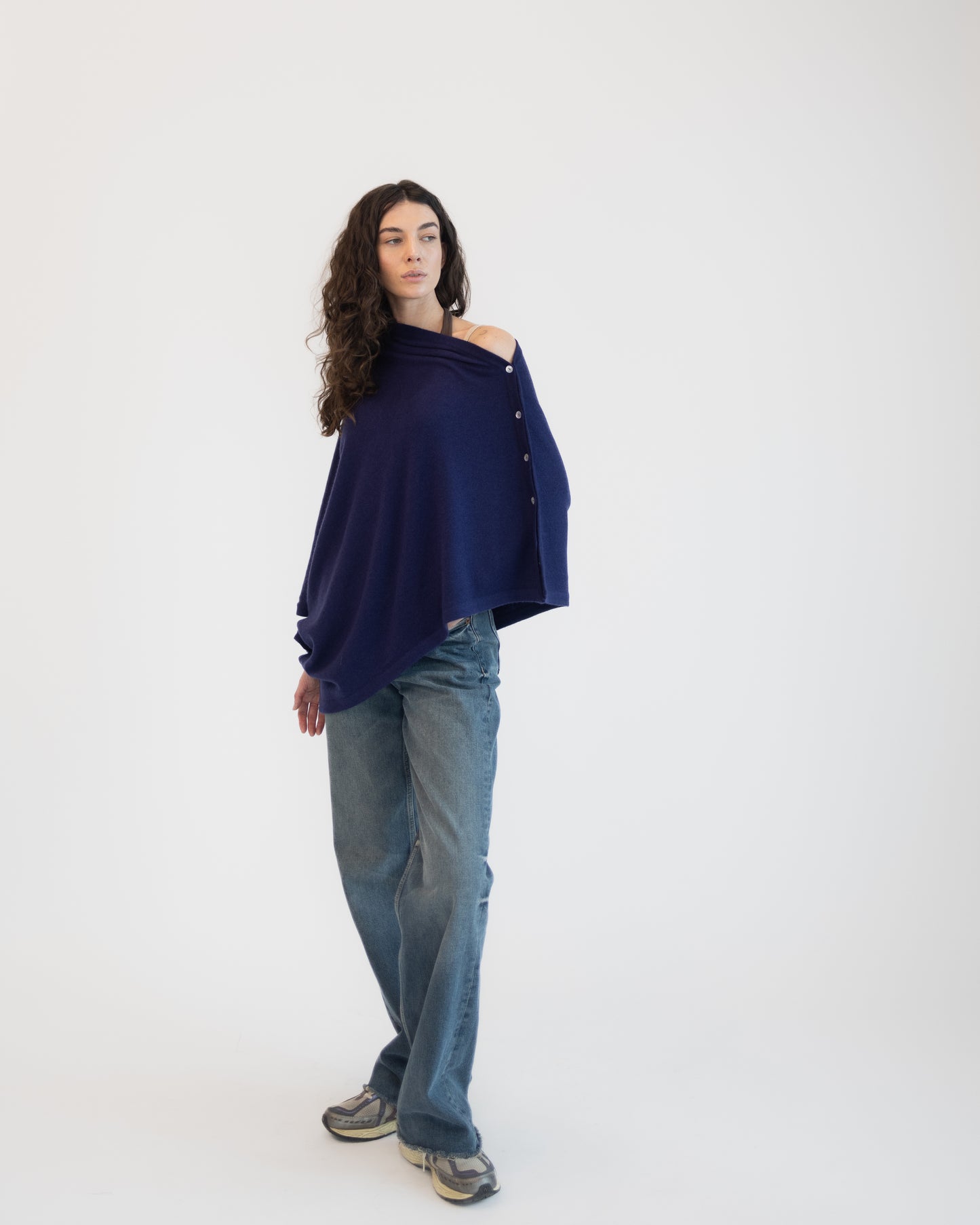 Button Poncho Mid night  Blue