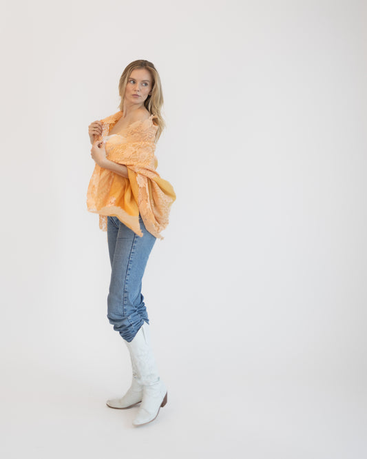 Cashmere w/ Lace Shawl in Peach and Cream