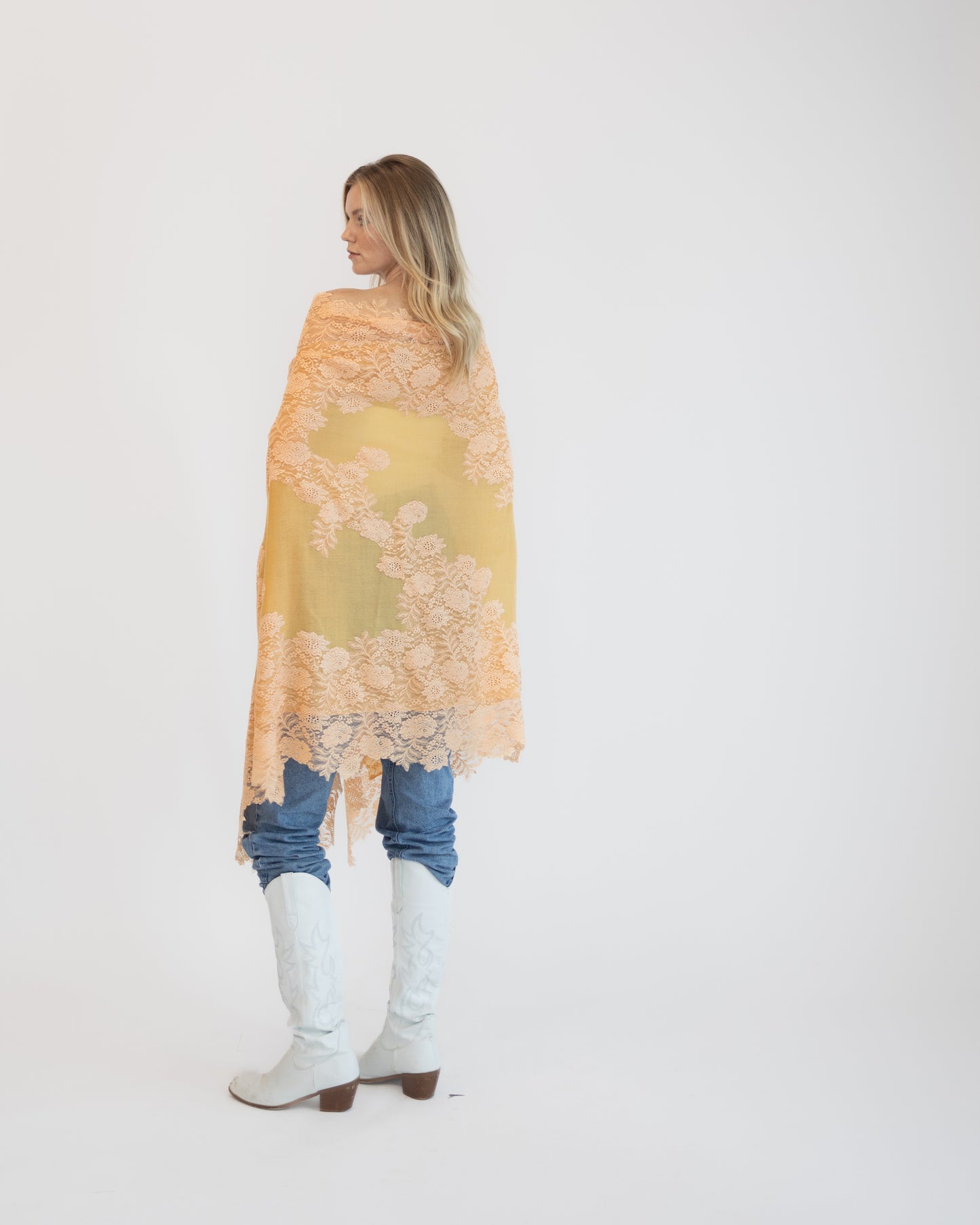 Cashmere w/ Lace Shawl in Peach and Cream