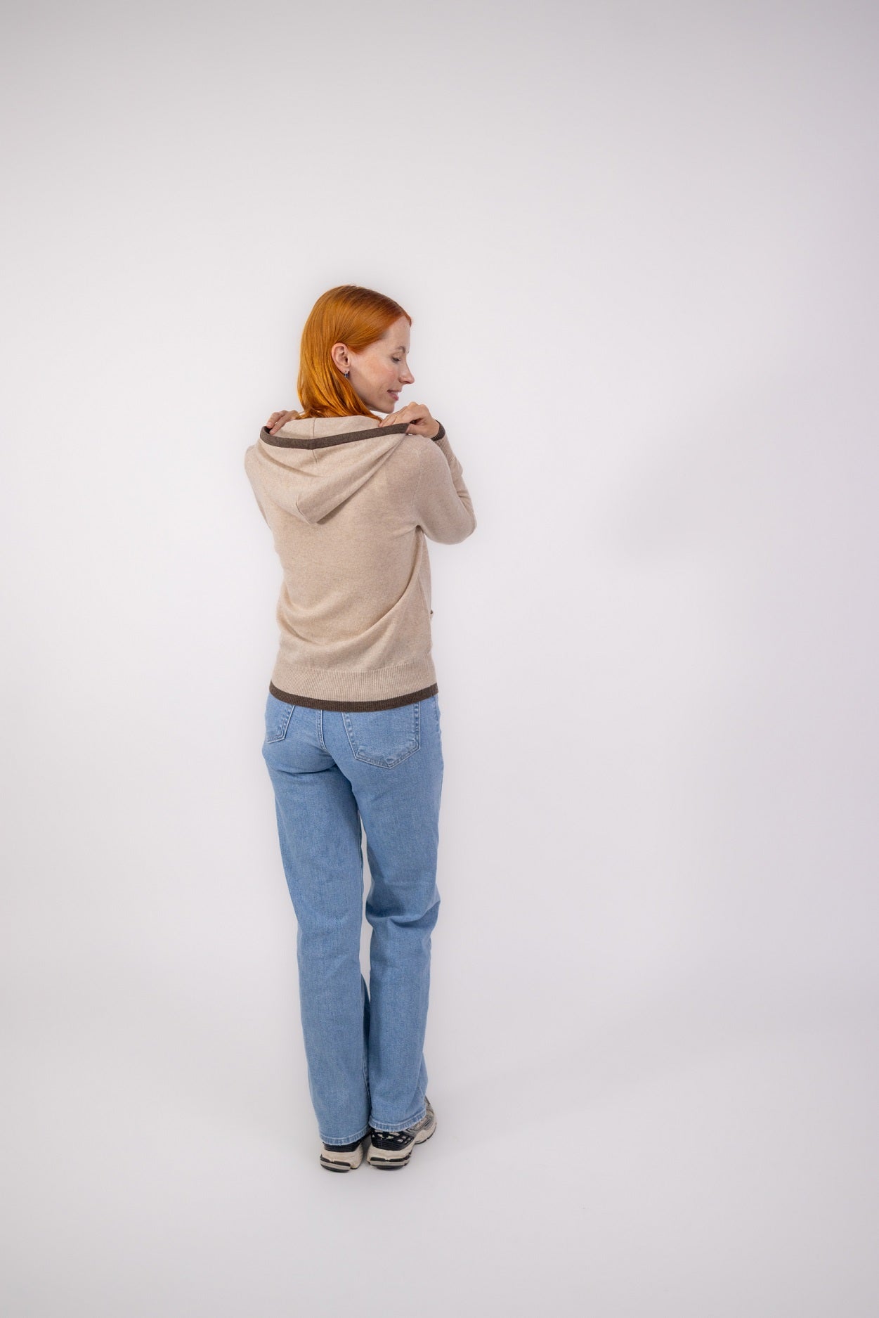 Trendy sand with brown Zip Up Hoodie