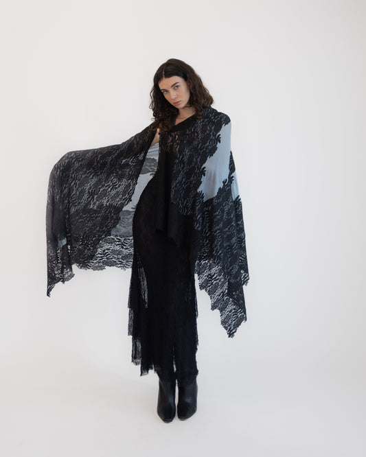 Cashmere w/ Lace Shawl in Black and Gray