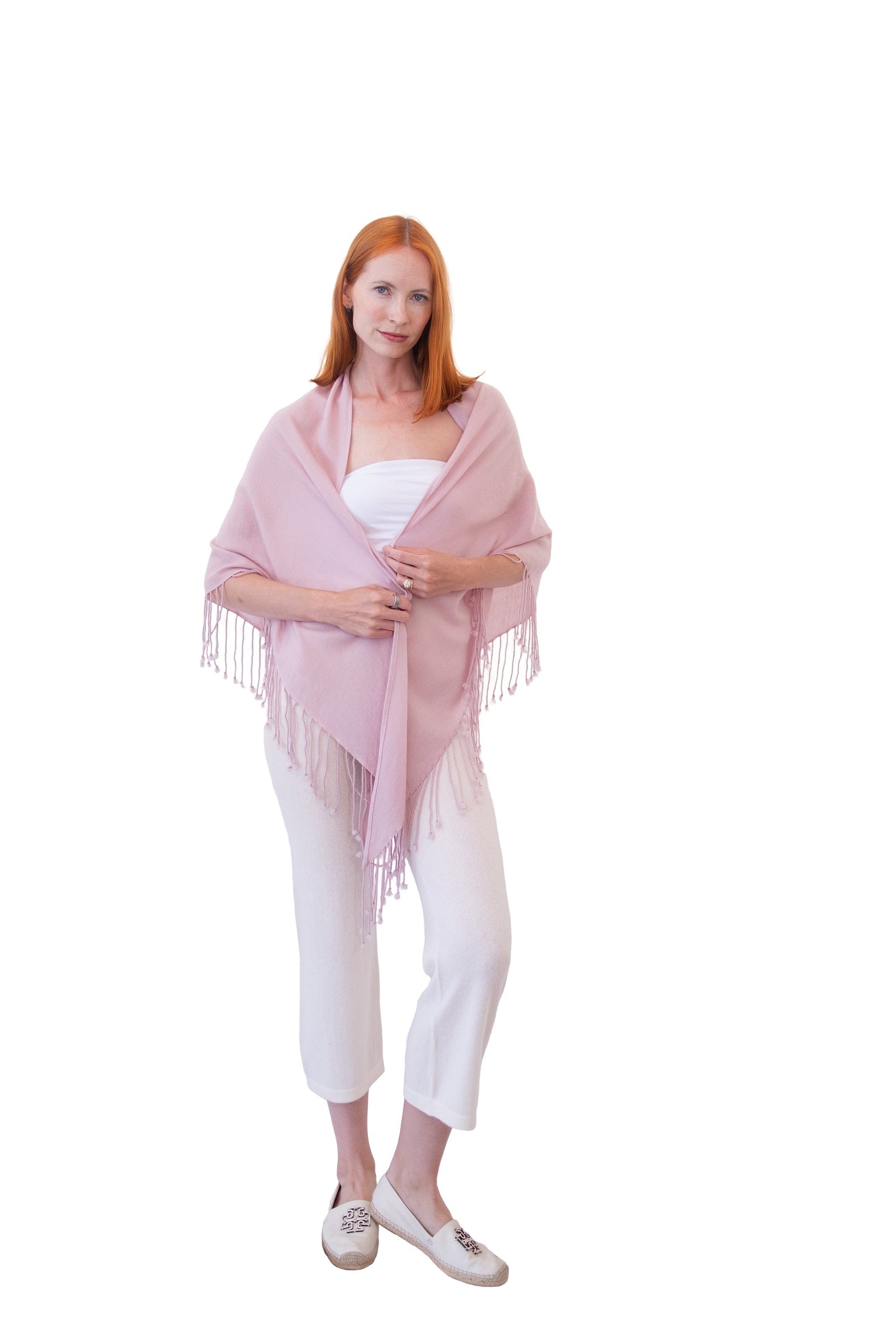 Fun Triangle Wrap with Fringes-Pink