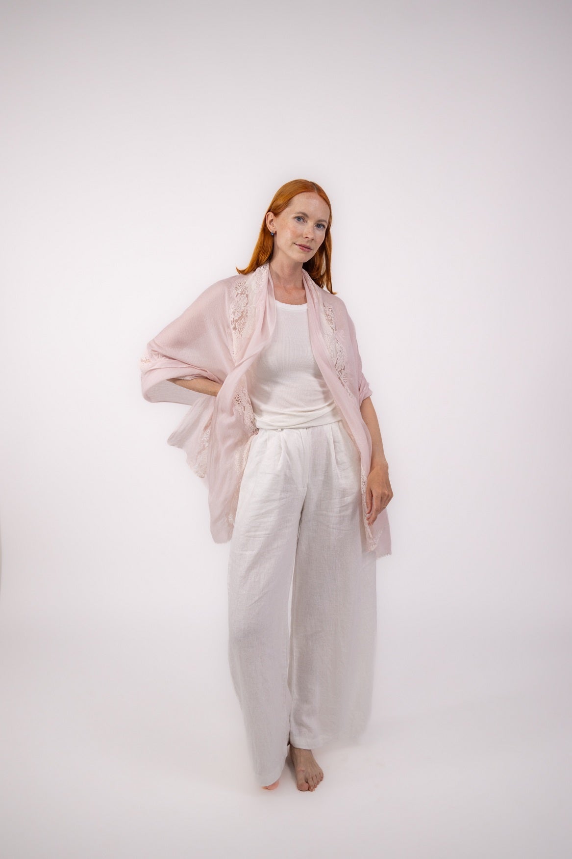 Cashmere W/ Lace Shawl Light Pink