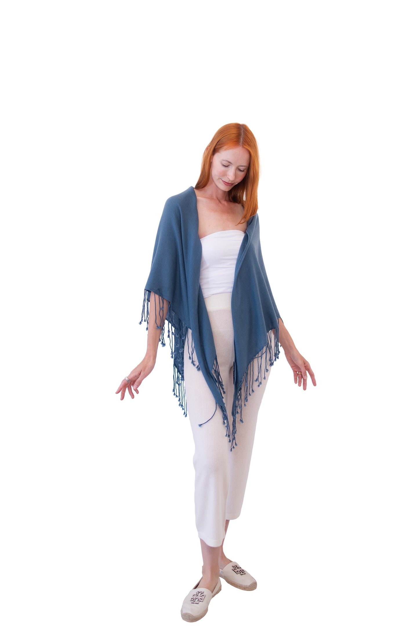 Fun Triangle Wrap with Fringes-Blue