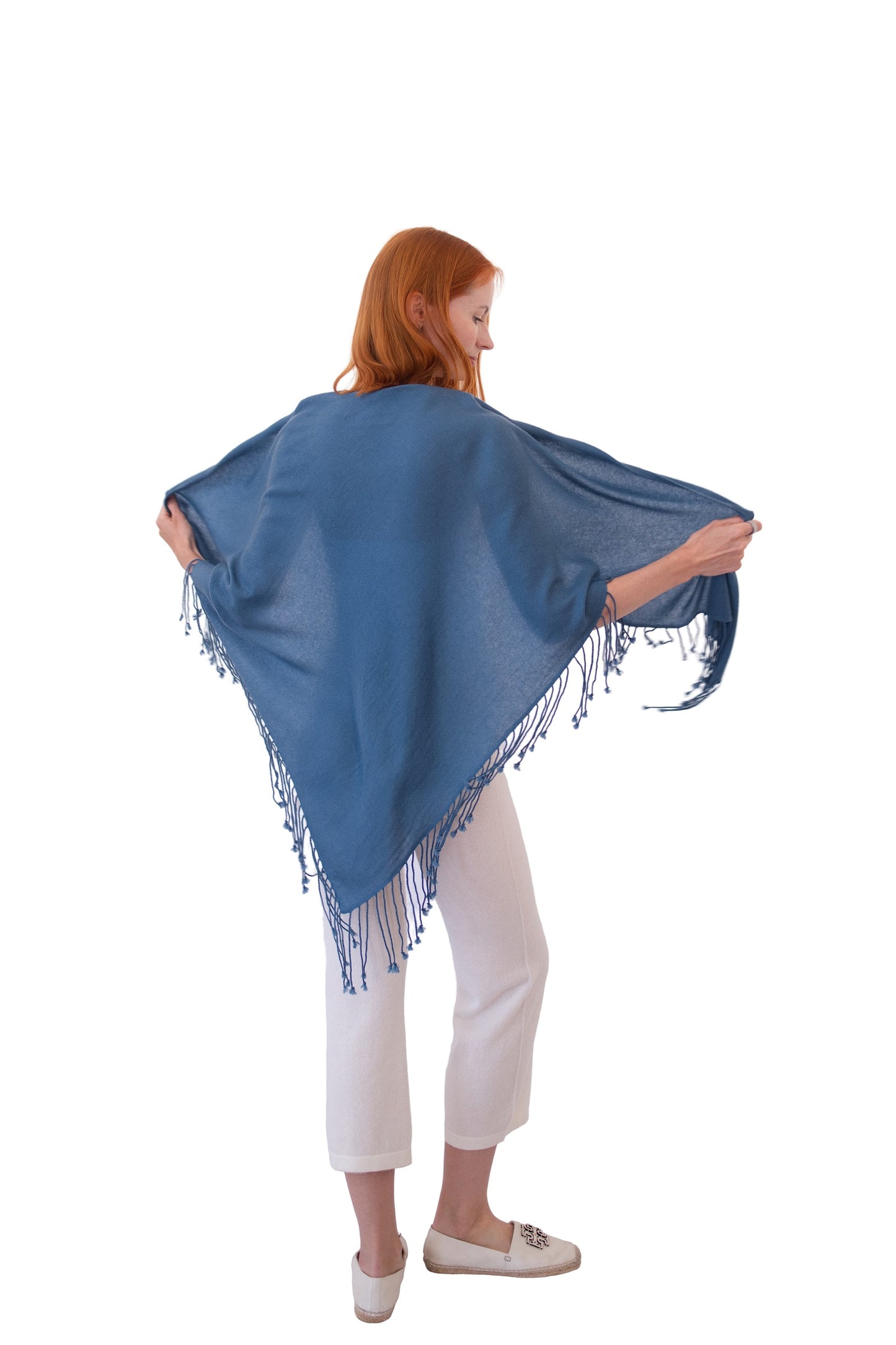 Fun Triangle Wrap with Fringes-Blue