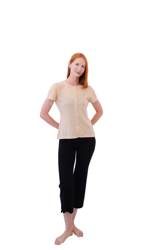 Cotton/cashmere short sleeve cardigan
