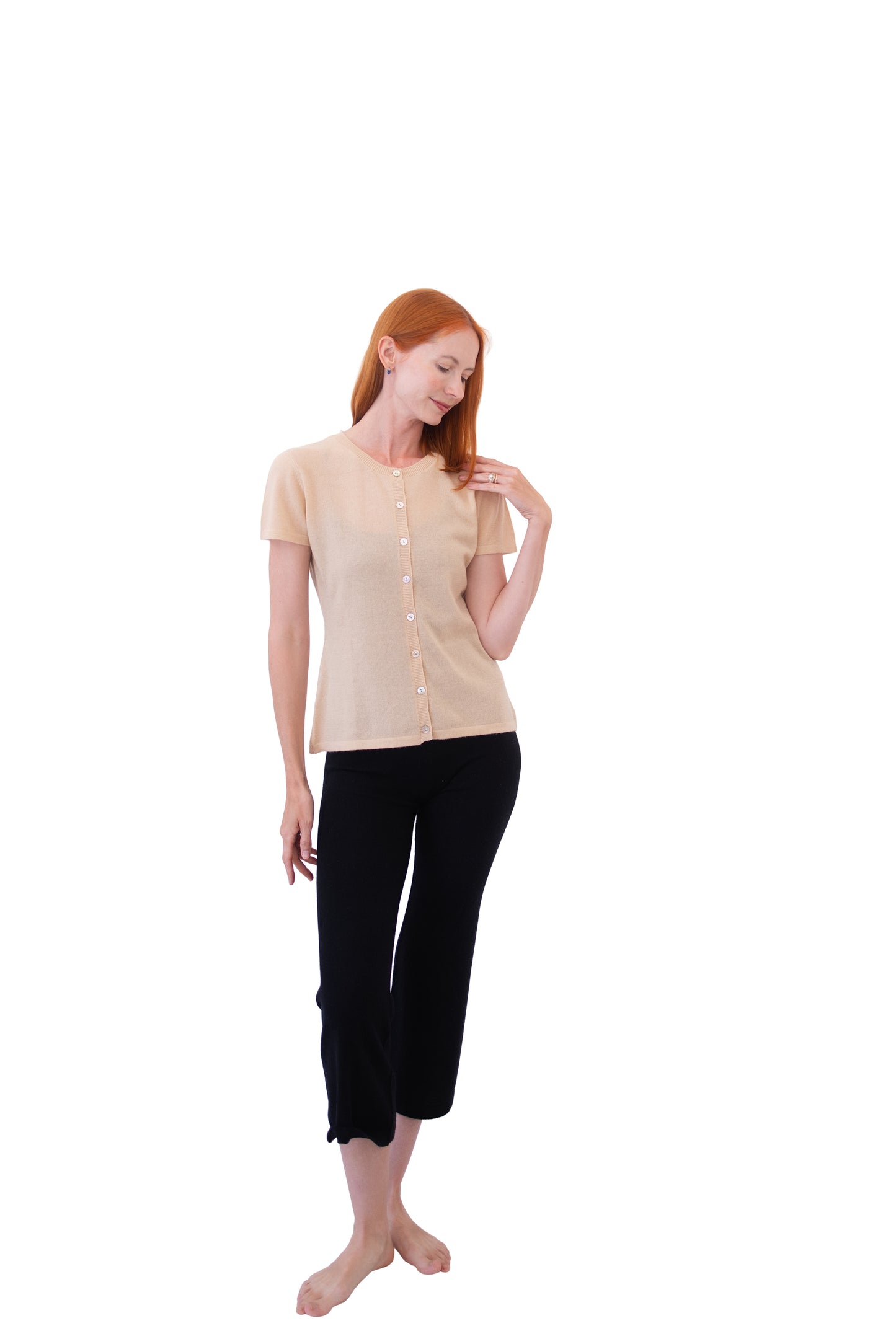 Cotton/cashmere short sleeve cardigan