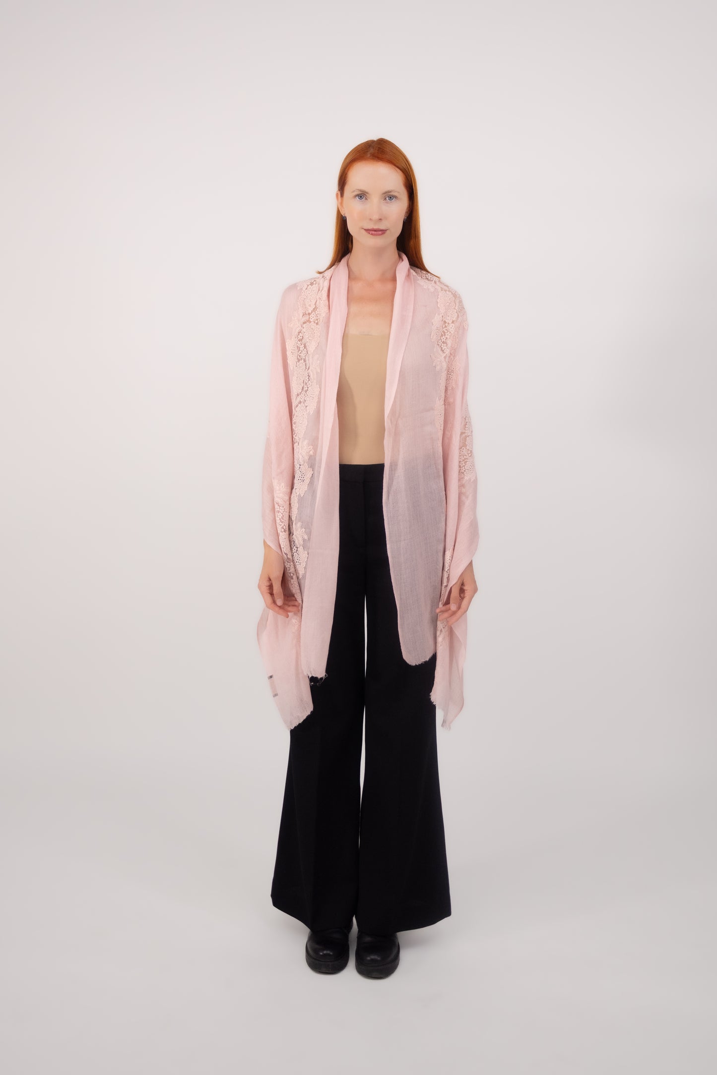 Cashmere W/ Lace Shawl Light Pink