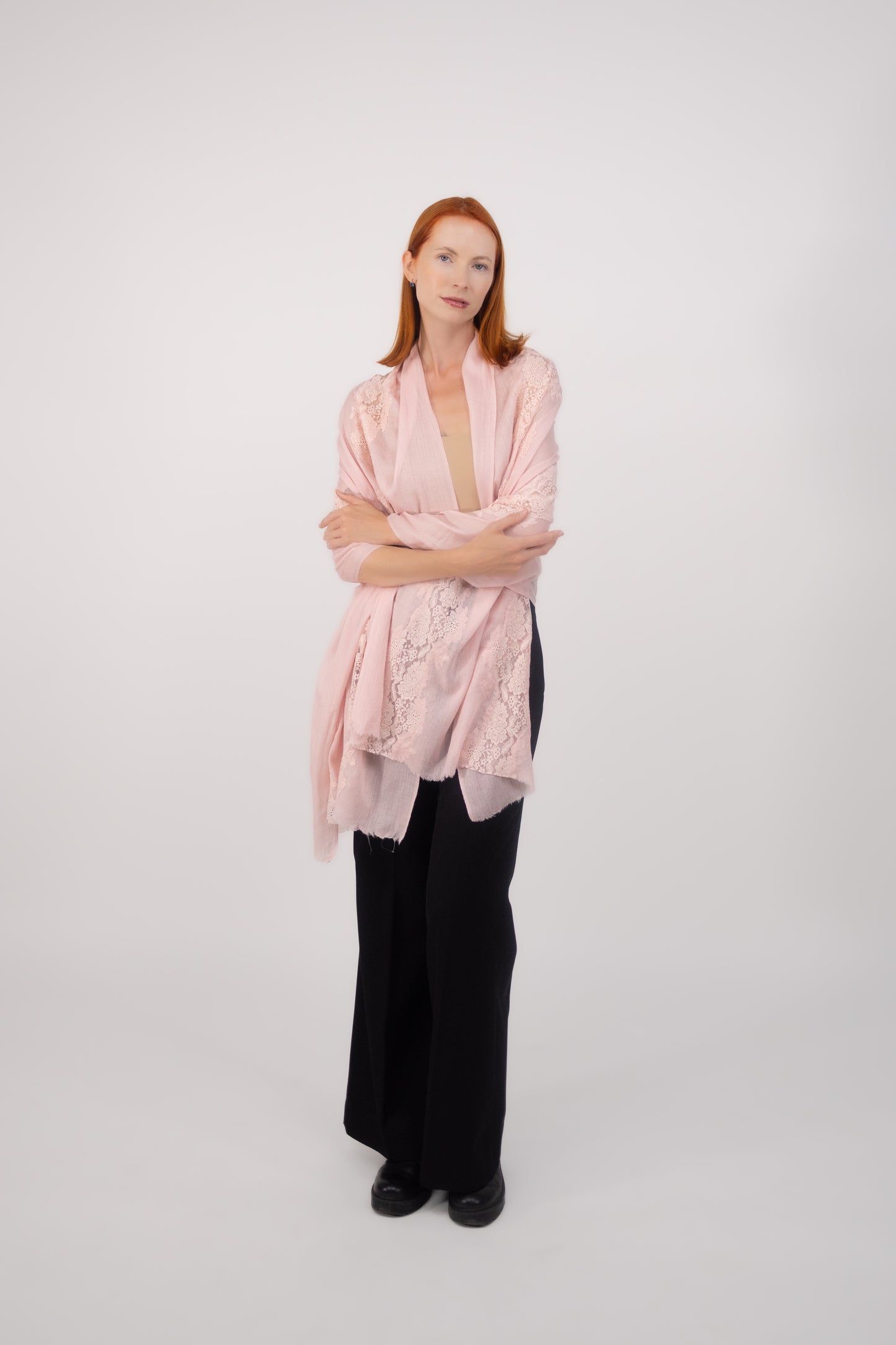 Cashmere W/ Lace Shawl Light Pink