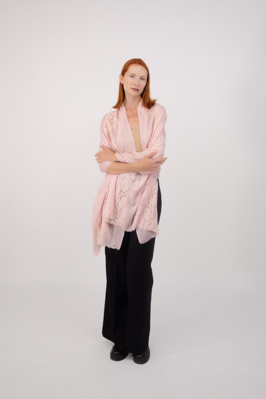 Cashmere W/ Lace Shawl Light Pink