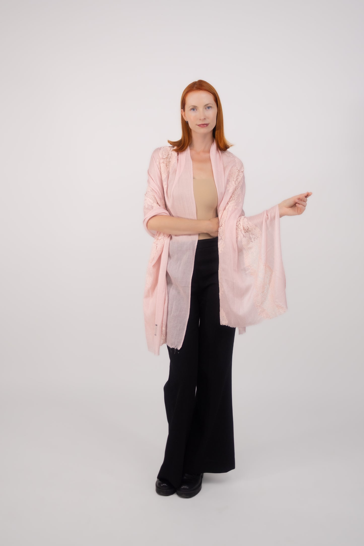 Cashmere W/ Lace Shawl Light Pink