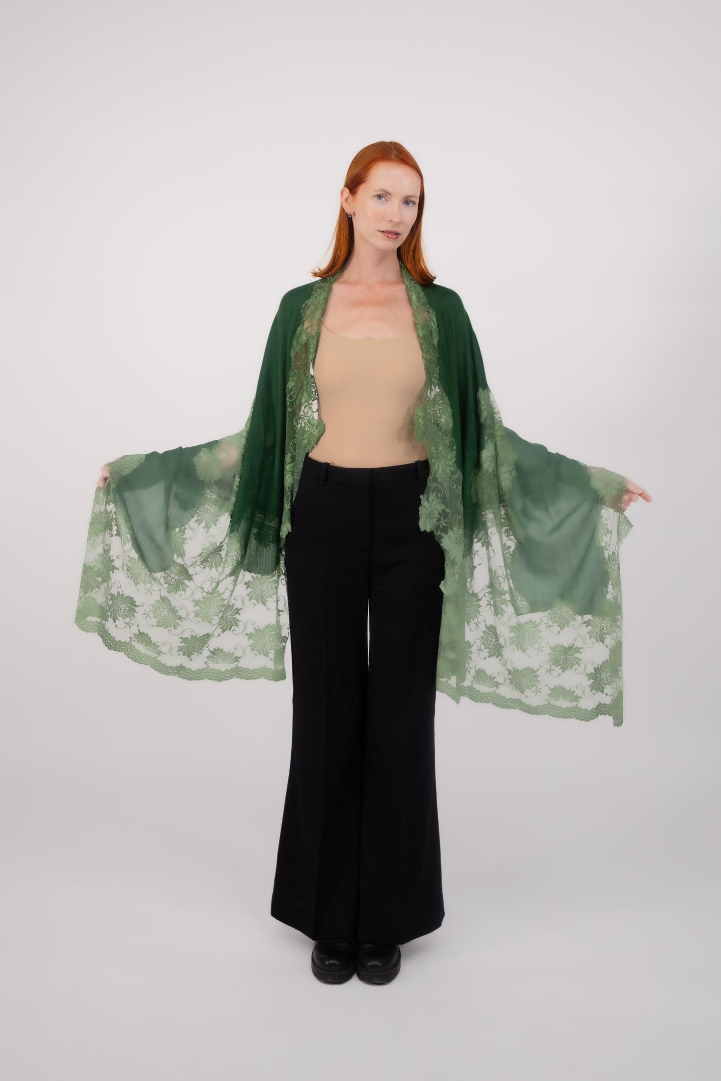 Cashmere W/ Lace Shawl Green