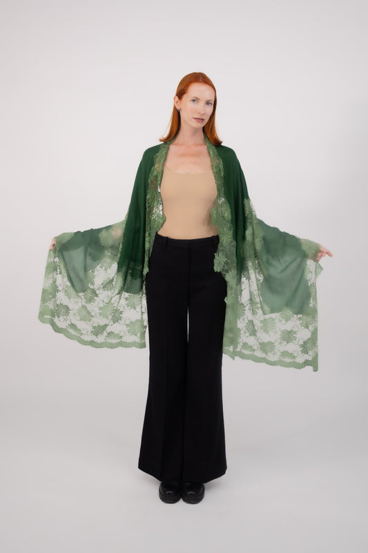 Cashmere W/ Lace Shawl Green