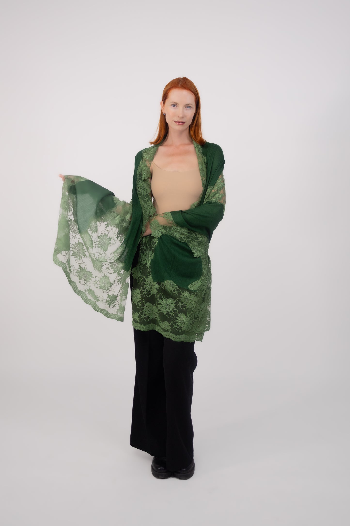 Cashmere W/ Lace Shawl Green