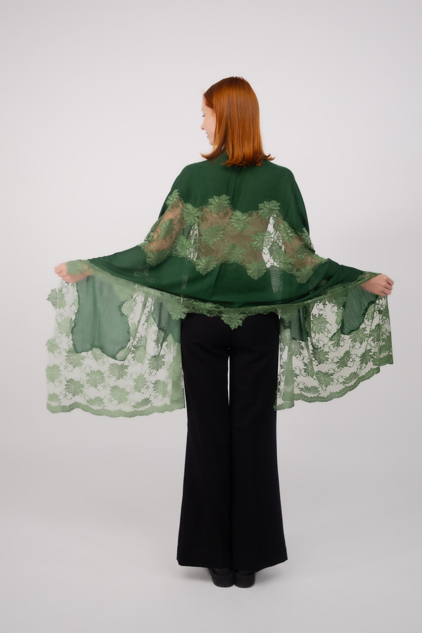 Cashmere W/ Lace Shawl Green