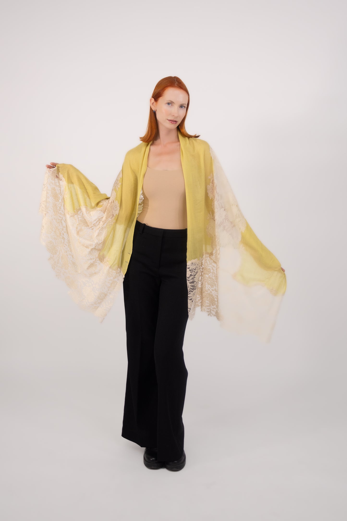 Cashmere W/ Lace Shawl Yellow