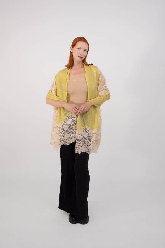 Cashmere W/ Lace Shawl Yellow