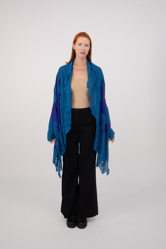 Cashmere W/ Lace Shawl Blue