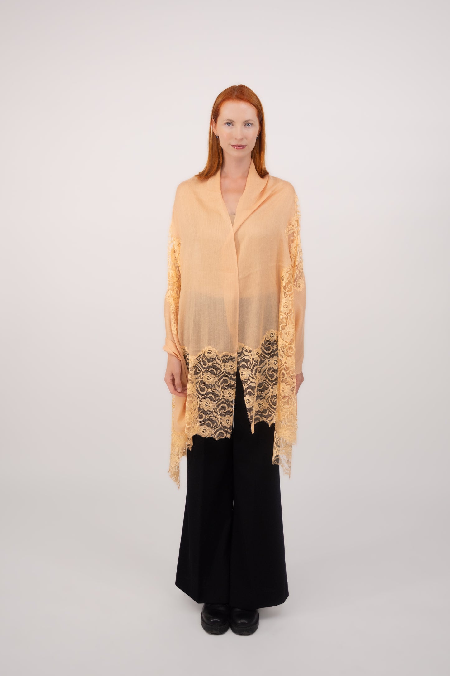 Cashmere W/ Lace Shawl Peach