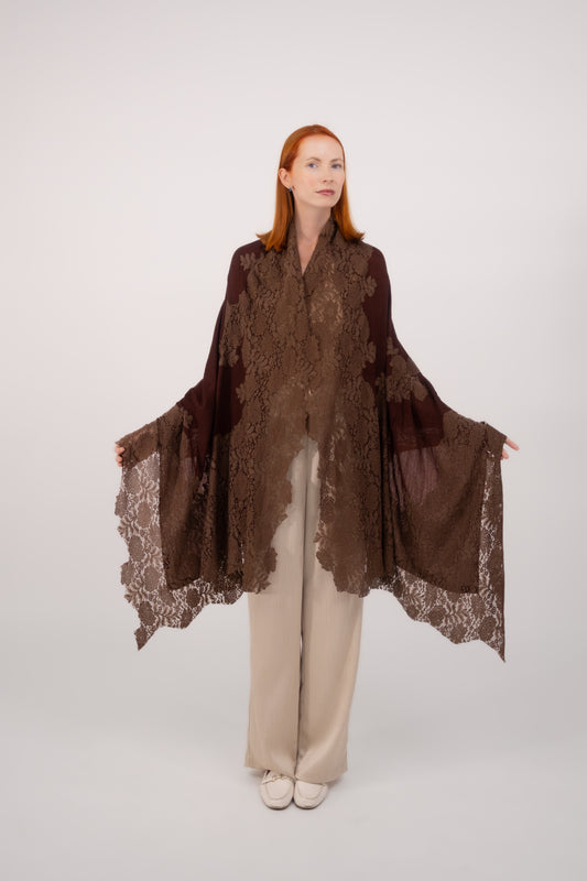 Cashmere W/ Lace Shawl Dark Brown