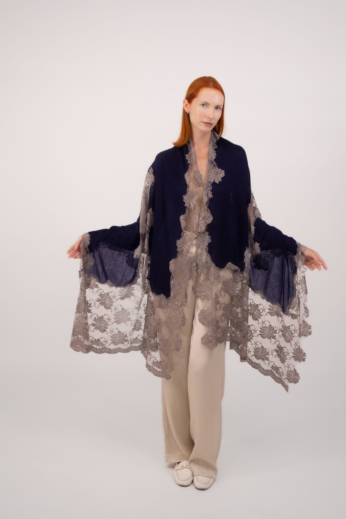 Cashmere W/ Lace Shawl Purple and Brown Lace