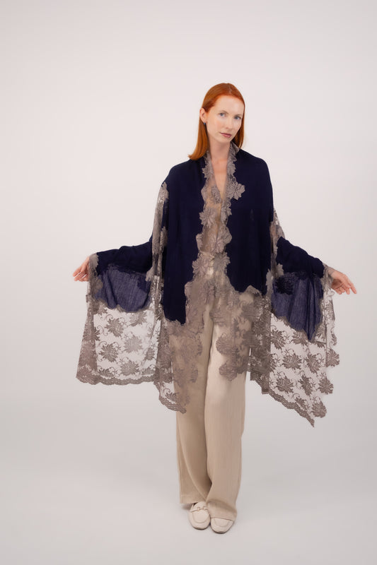 Cashmere W/ Lace Shawl Purple and Brown Lace
