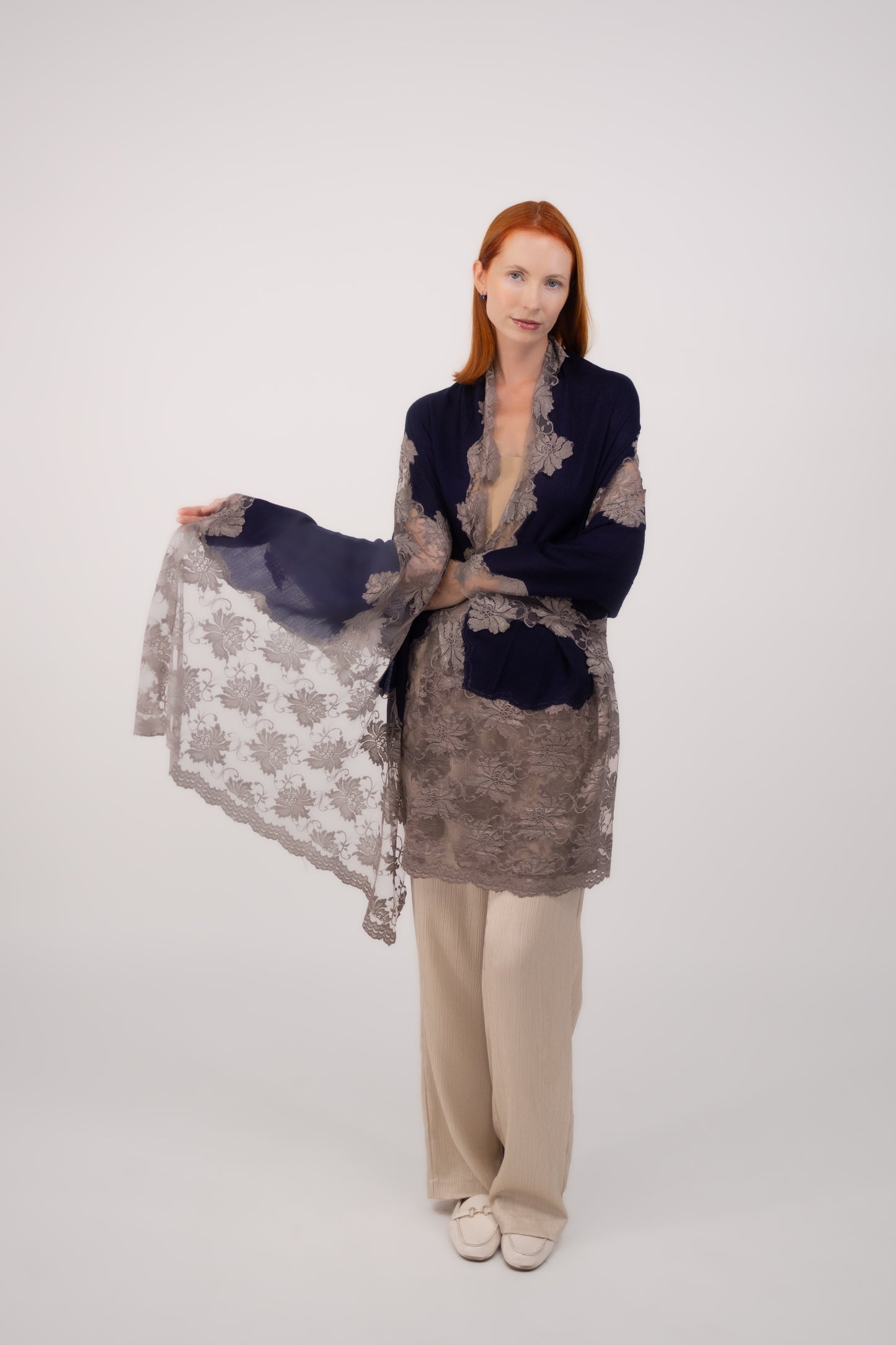 Cashmere W/ Lace Shawl Purple and Brown Lace