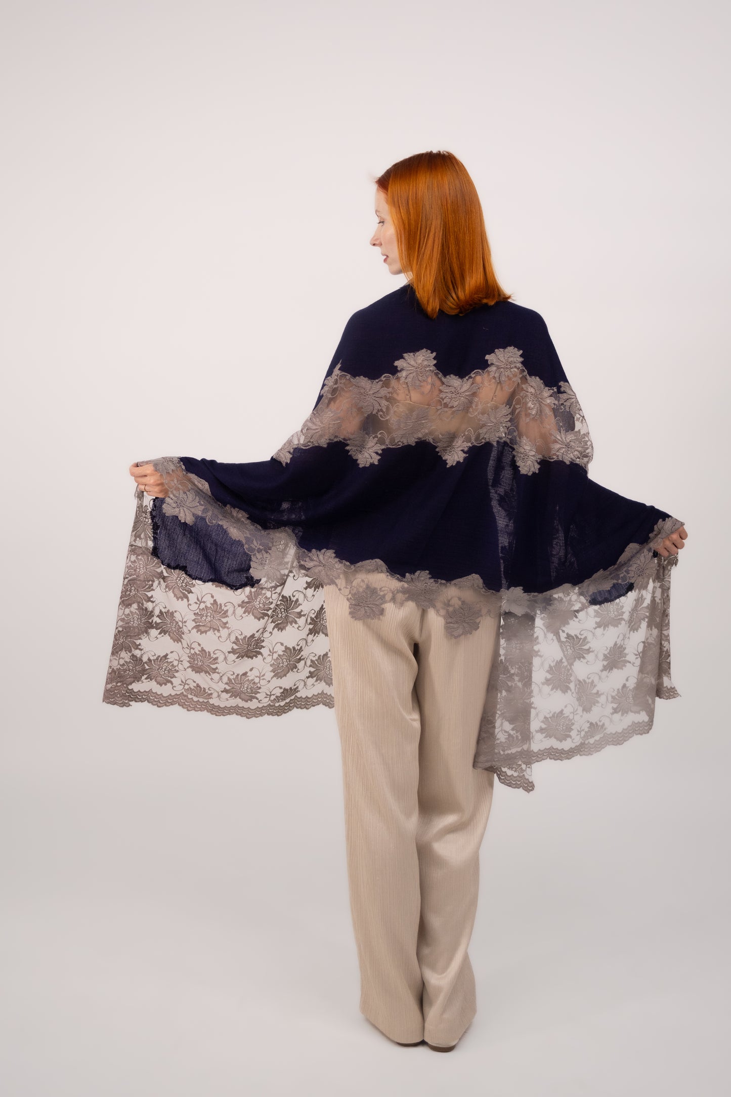 Cashmere W/ Lace Shawl Purple and Brown Lace