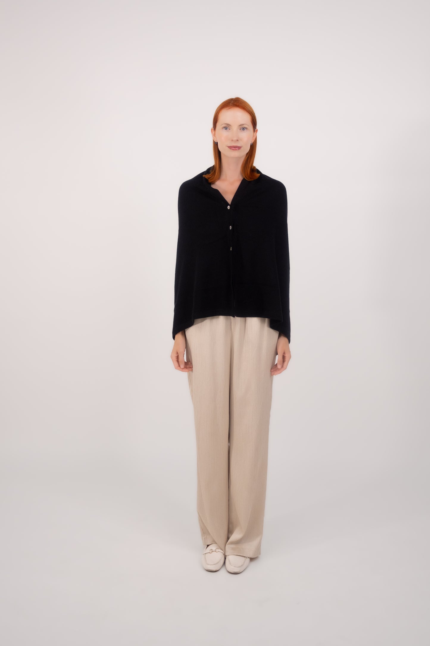 Button Poncho Black