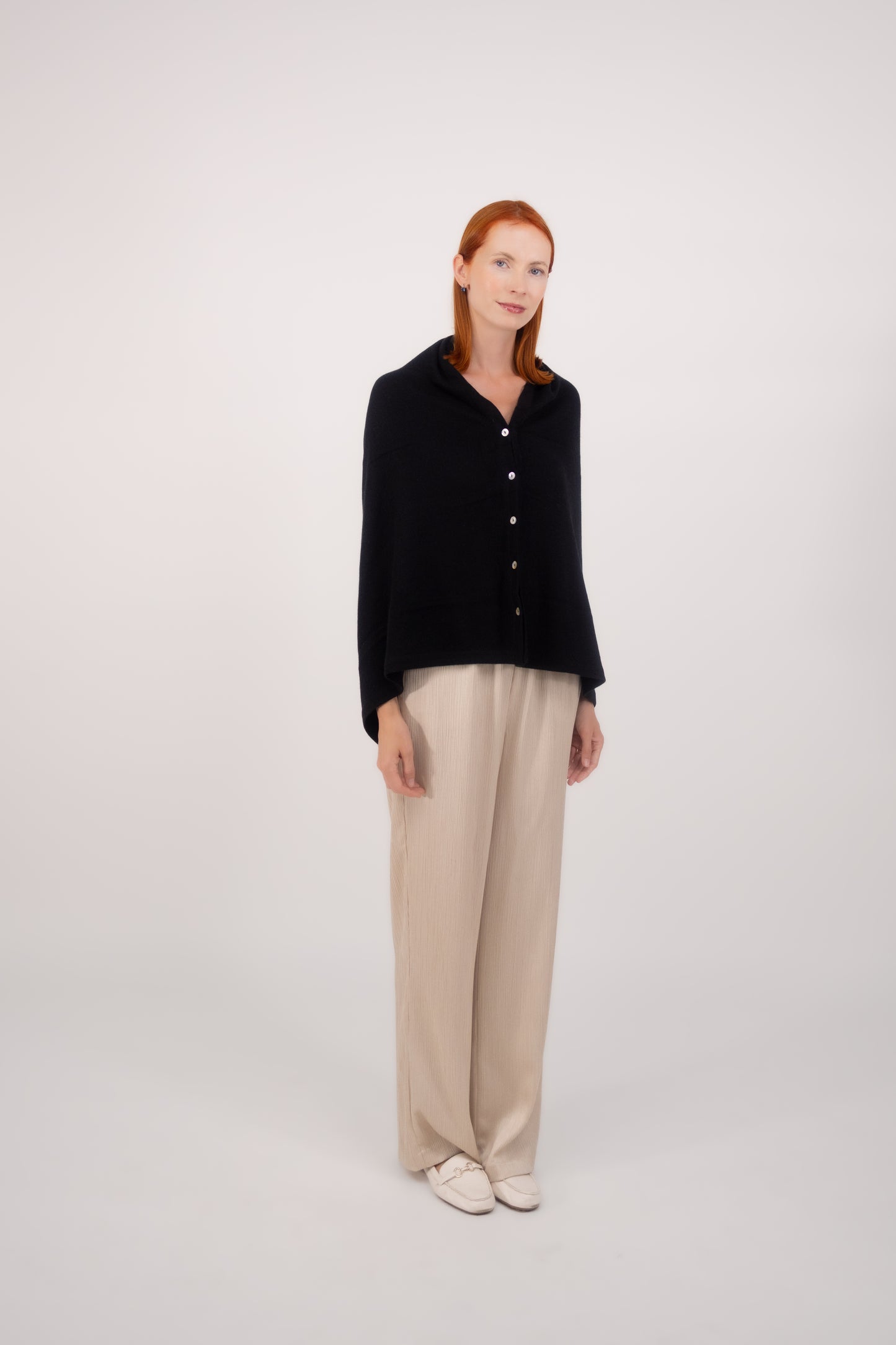 Button Poncho Black