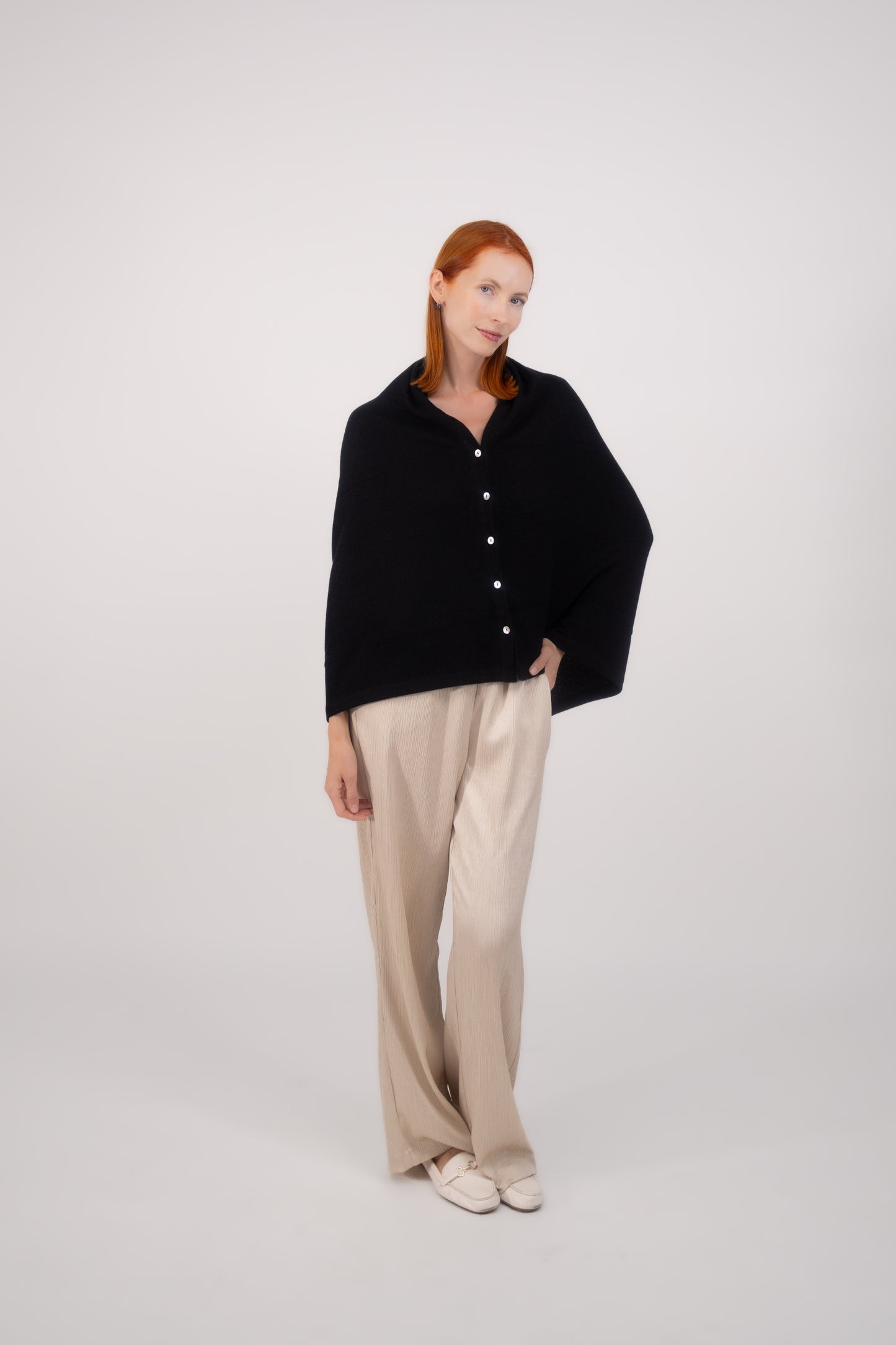 Button Poncho Black