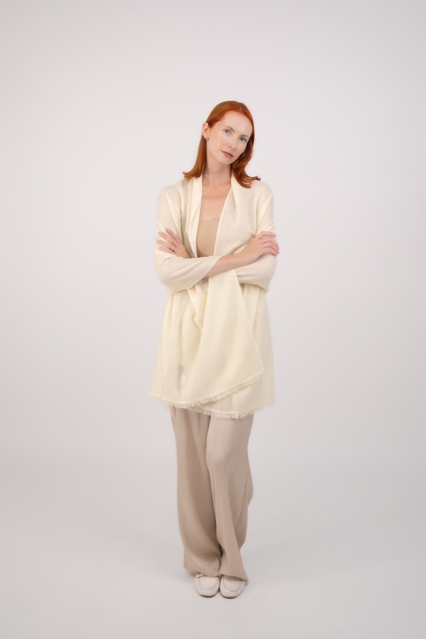 Cashmere W/ Lace Shawl Cream Off/White